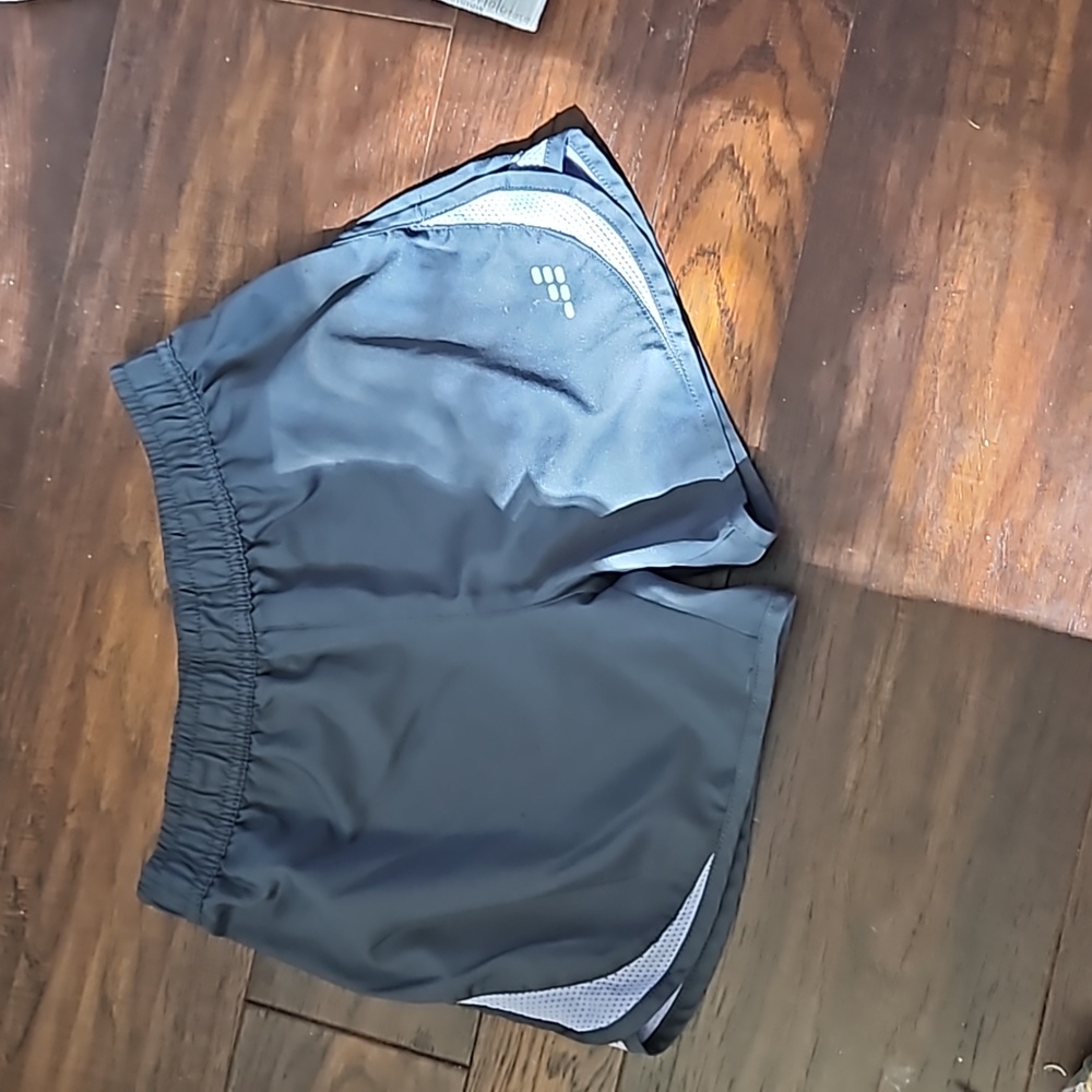Gray and purple athletic shorts